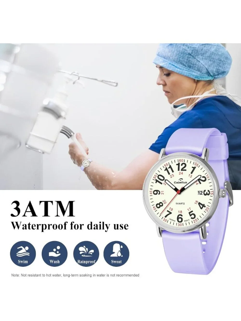Women's Purple-Silver Metal Case Silicone Strap Date Display Wrist Watches